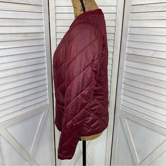Zenergy by Chico’s Quilted Embroidered Puffer Moto Jacket Maroon Red Small - Picture 2 of 16